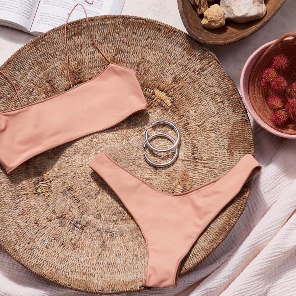 Medium Tropic of C “The C Bralette” and “Curve Bottom” bathing suit in Sandstone